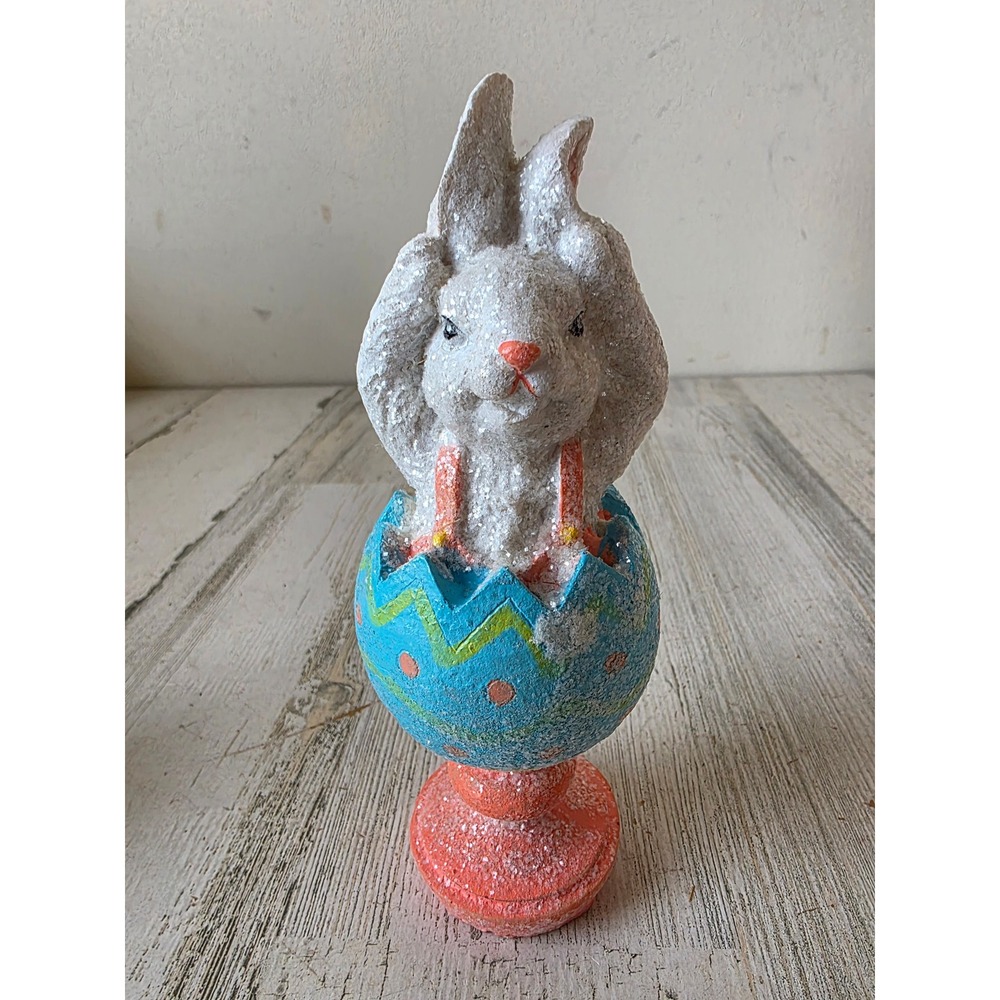 Glitter Easter bunny rabbit shabby chic statue figurine spring blue decor